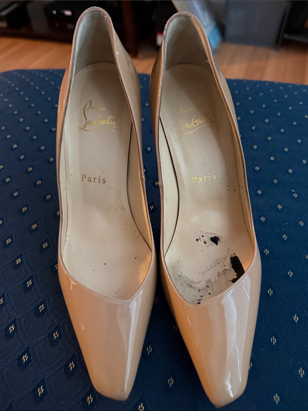 Christian Louboutin Beige Patent Leather Pointed Toe Pumps